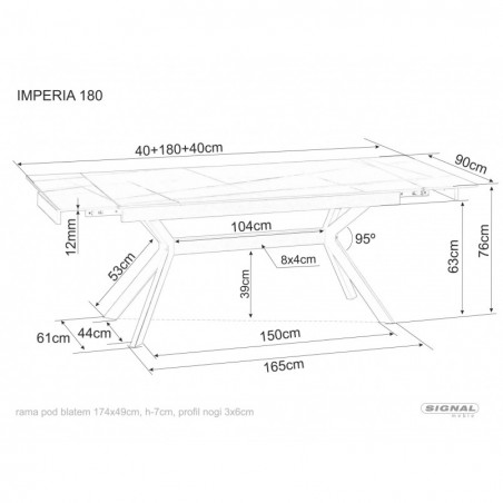 Stół rozkładany Imperia 180-240x90cm biały efekt marmuru / czarny mat Signal