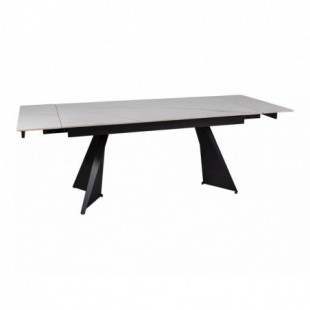 Stół rozkładany ceramiczny Laconi 160-220x90cm biały mat efekt marmuru / czarny Signal