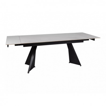 Stół rozkładany ceramiczny Laconi 160-220x90cm biały mat efekt marmuru / czarny Signal