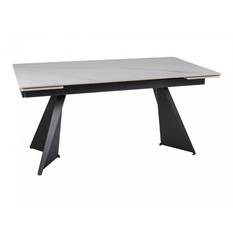 Stół rozkładany ceramiczny Laconi 160-220x90cm biały mat efekt marmuru / czarny Signal