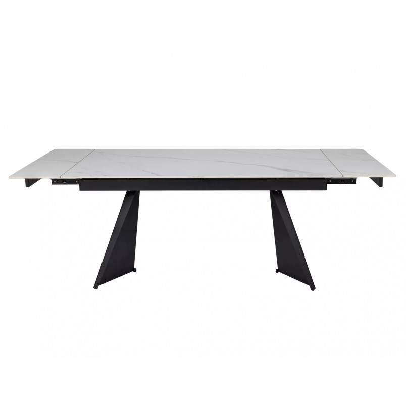 Stół rozkładany ceramiczny Laconi 160-220x90cm biały mat efekt marmuru / czarny Signal