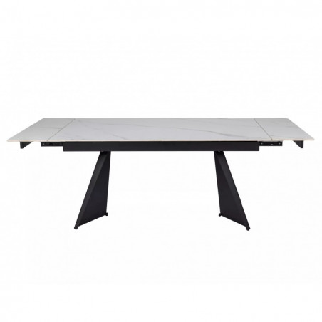 Stół rozkładany ceramiczny Laconi 160-220x90cm biały mat efekt marmuru / czarny Signal