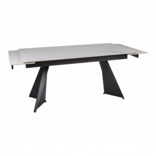 Stół rozkładany ceramiczny Laconi 160-220x90cm biały mat efekt marmuru / czarny Signal