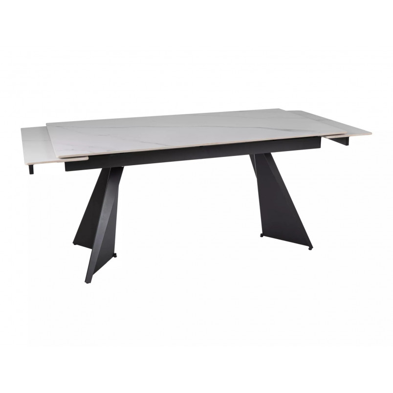 Stół rozkładany ceramiczny Laconi 160-220x90cm biały mat efekt marmuru / czarny Signal