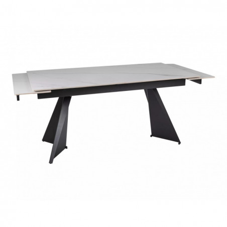 Stół rozkładany ceramiczny Laconi 160-220x90cm biały mat efekt marmuru / czarny Signal