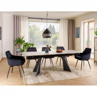 Stół rozkładany ceramiczny Laconi 160-220x90cm biały mat efekt marmuru / czarny Signal