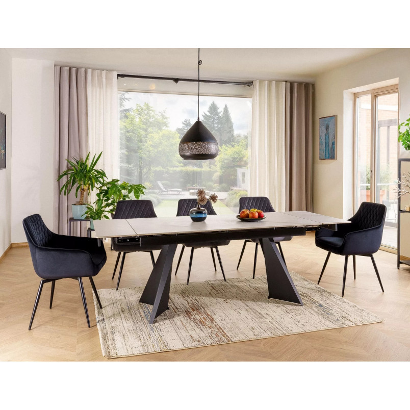 Stół rozkładany ceramiczny Laconi 160-220x90cm biały mat efekt marmuru / czarny Signal