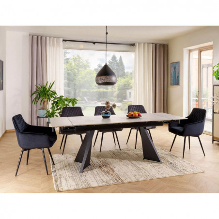 Stół rozkładany ceramiczny Laconi 160-220x90cm biały mat efekt marmuru / czarny Signal