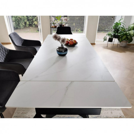 Stół rozkładany ceramiczny Laconi 160-220x90cm biały mat efekt marmuru / czarny Signal