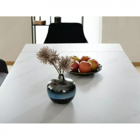 Stół rozkładany ceramiczny Laconi 160-220x90cm biały mat efekt marmuru / czarny Signal