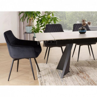 Stół rozkładany ceramiczny Laconi 160-220x90cm biały mat efekt marmuru / czarny Signal