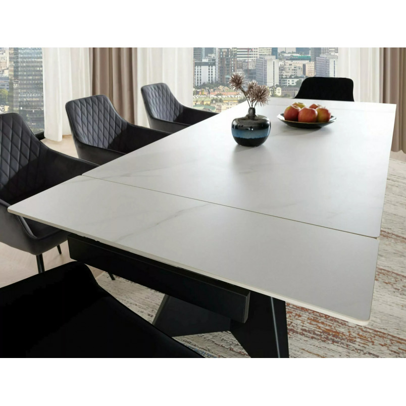 Stół rozkładany ceramiczny Laconi 160-220x90cm biały mat efekt marmuru / czarny Signal