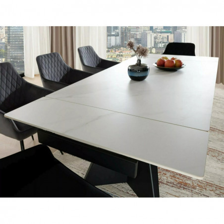 Stół rozkładany ceramiczny Laconi 160-220x90cm biały mat efekt marmuru / czarny Signal