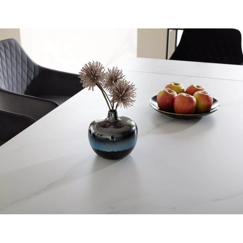 Stół rozkładany ceramiczny Laconi 160-220x90cm biały mat efekt marmuru / czarny Signal