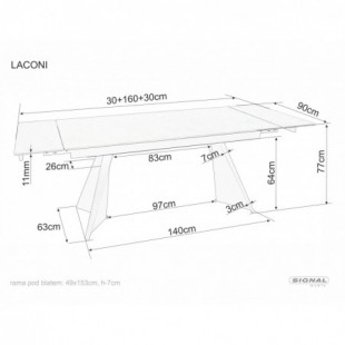 Stół rozkładany ceramiczny Laconi 160-220x90cm biały mat efekt marmuru / czarny Signal