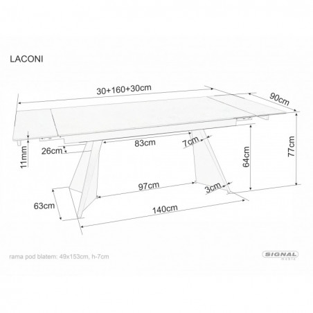 Stół rozkładany ceramiczny Laconi 160-220x90cm biały mat efekt marmuru / czarny Signal