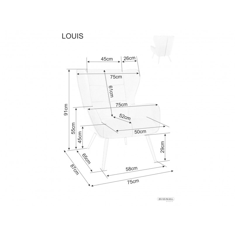 Fotel welurowy pikowany Louis Velvet szary Signal