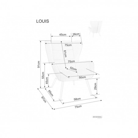 Fotel welurowy pikowany Louis Velvet szary Signal