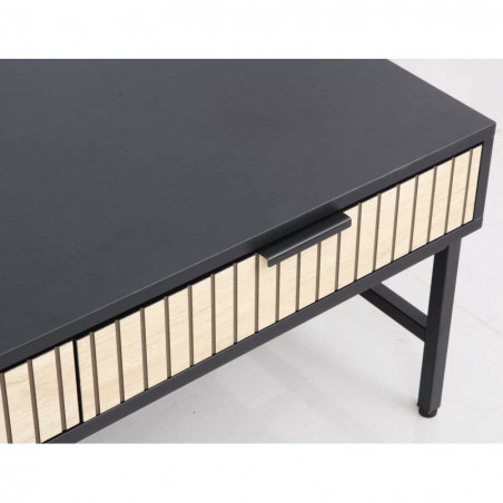 Stolik ryflowany na nóżkach z szufladami Mago 100x48cm czarny / dąb Signal