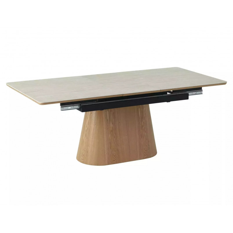 Stół rozkładany na jednej nodze Monaco 160-200x90cm travertine beż mat / dąb Signal