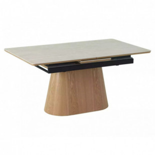 Stół rozkładany na jednej nodze Monaco 160-200x90cm travertine beż mat / dąb Signal