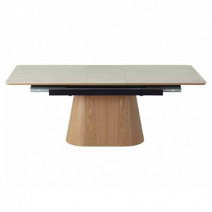 Stół rozkładany na jednej nodze Monaco 160-200x90cm travertine beż mat / dąb Signal