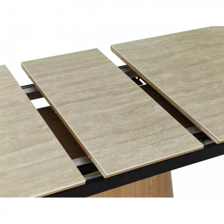 Stół rozkładany na jednej nodze Monaco 160-200x90cm travertine beż mat / dąb Signal