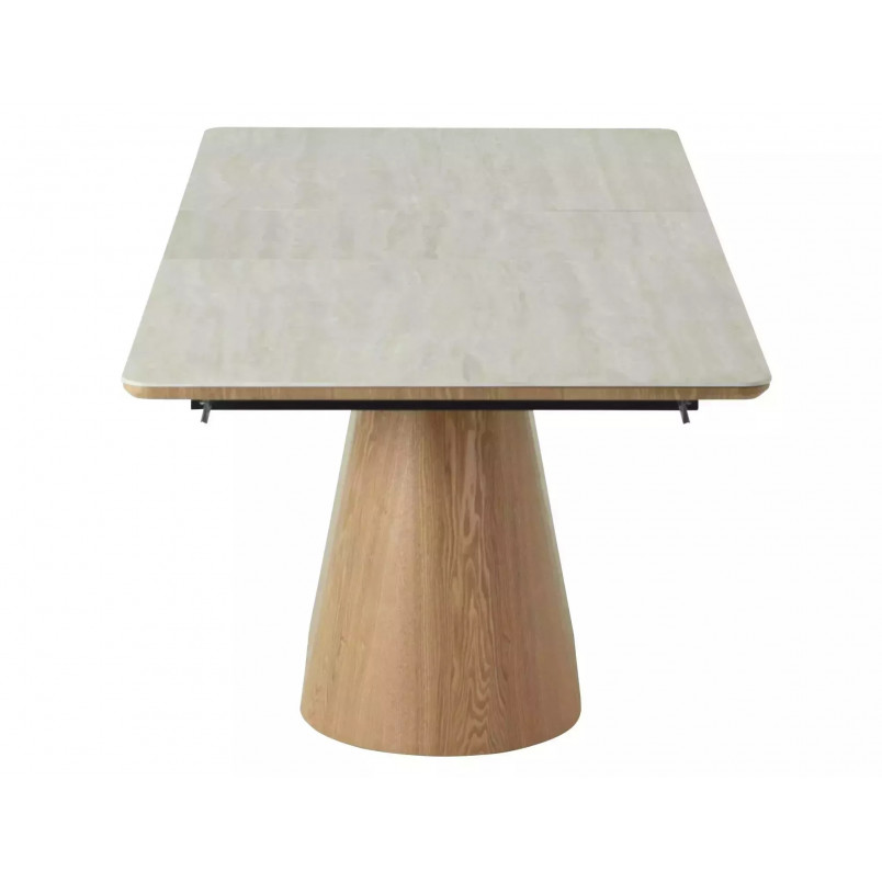 Stół rozkładany na jednej nodze Monaco 160-200x90cm travertine beż mat / dąb Signal