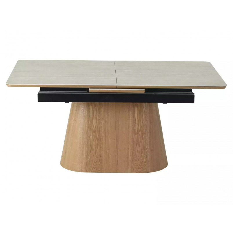 Stół rozkładany na jednej nodze Monaco 160-200x90cm travertine beż mat / dąb Signal