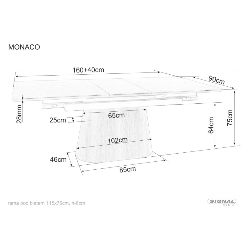Stół rozkładany na jednej nodze Monaco 160-200x90cm travertine beż mat / dąb Signal