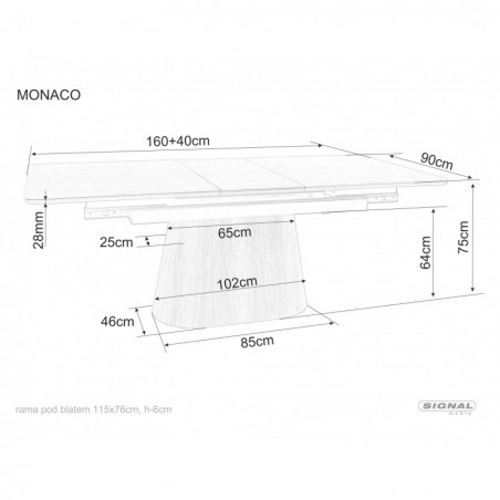 Stół rozkładany na jednej nodze Monaco 160-200x90cm travertine beż mat / dąb Signal