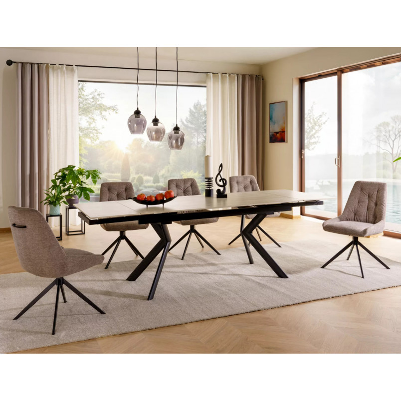 Stół rozkładany ceramiczny Norton 160-240x90cm travertine beżowy / czarny mat Signal