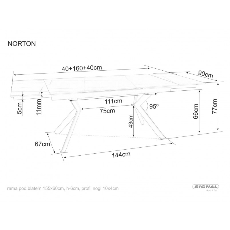 Stół rozkładany ceramiczny Norton 160-240x90cm travertine beżowy / czarny mat Signal