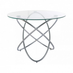 Stół szklany okrągły Orbit 100cm przeźroczysty / chrom Signal