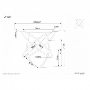 Stół szklany okrągły Orbit 100cm przeźroczysty / chrom Signal