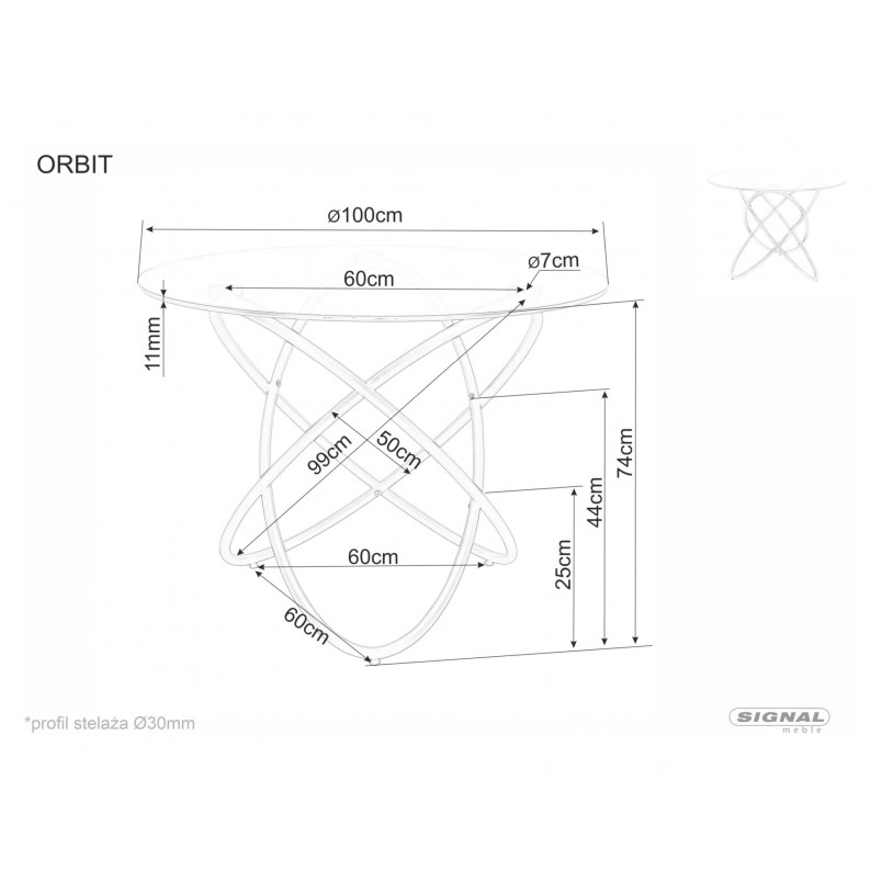 Stół szklany okrągły Orbit 100cm przeźroczysty / złoty Signal