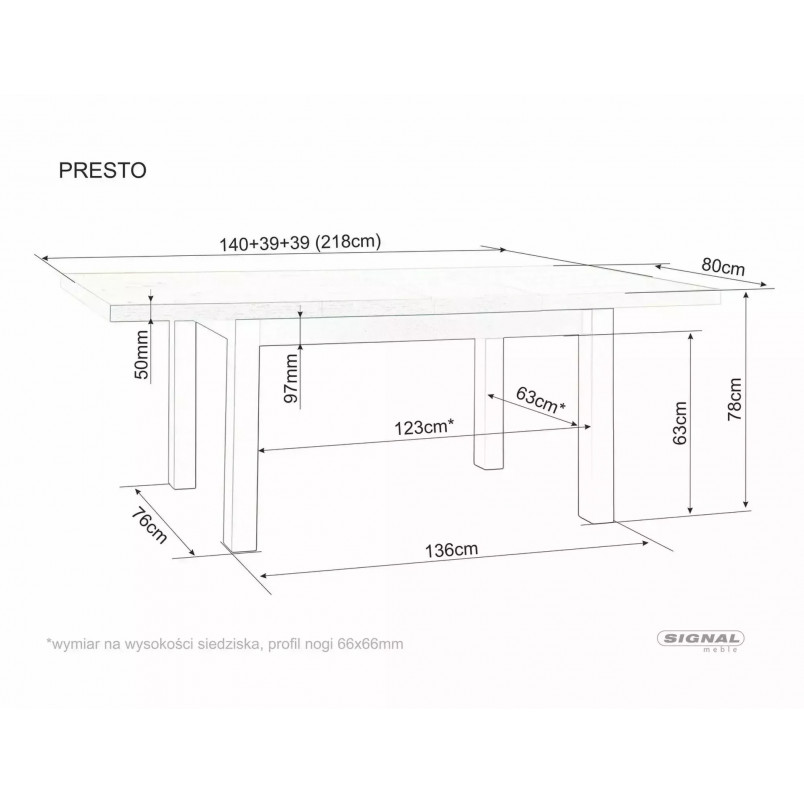 Stół rozkładany Presto 140-218x80cm kaszmir / dąb cremona torro Signal