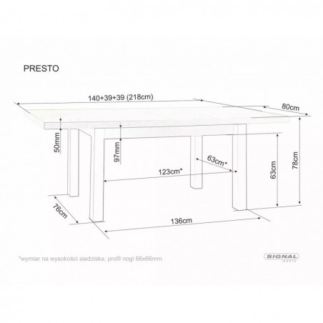 Stół rozkładany Presto 140-218x80cm kaszmir / dąb cremona torro Signal