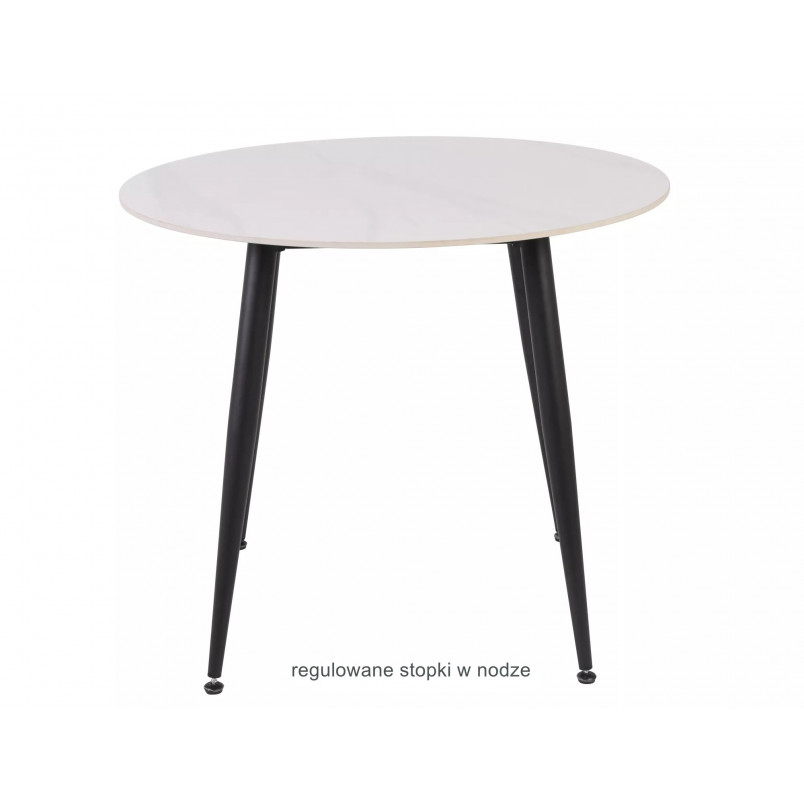 Stół okrągły ceramiczny Rion 90cm biały efekt marmuru / czarny Signal