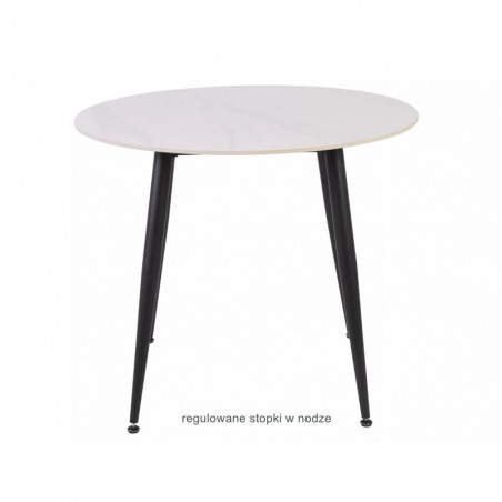 Stół okrągły ceramiczny Rion 90cm biały efekt marmuru / czarny Signal