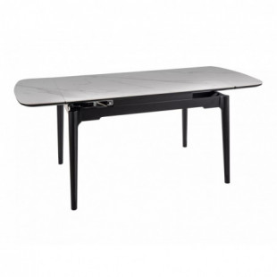 Stół ceramiczny rozkładany Sento 120-180x80cm biały efekt marmuru / czarny Signal