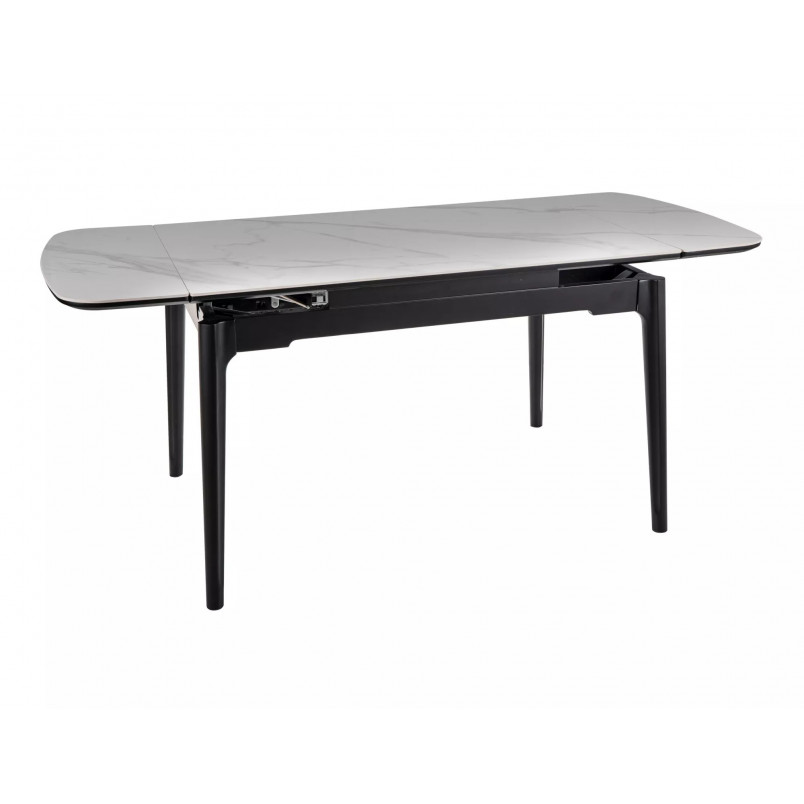 Stół ceramiczny rozkładany Sento 120-180x80cm biały efekt marmuru / czarny Signal