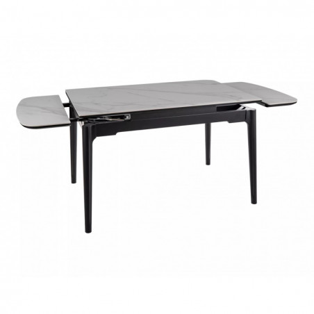 Stół ceramiczny rozkładany Sento 120-180x80cm biały efekt marmuru / czarny Signal