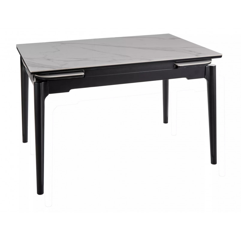 Stół ceramiczny rozkładany Sento 120-180x80cm biały efekt marmuru / czarny Signal
