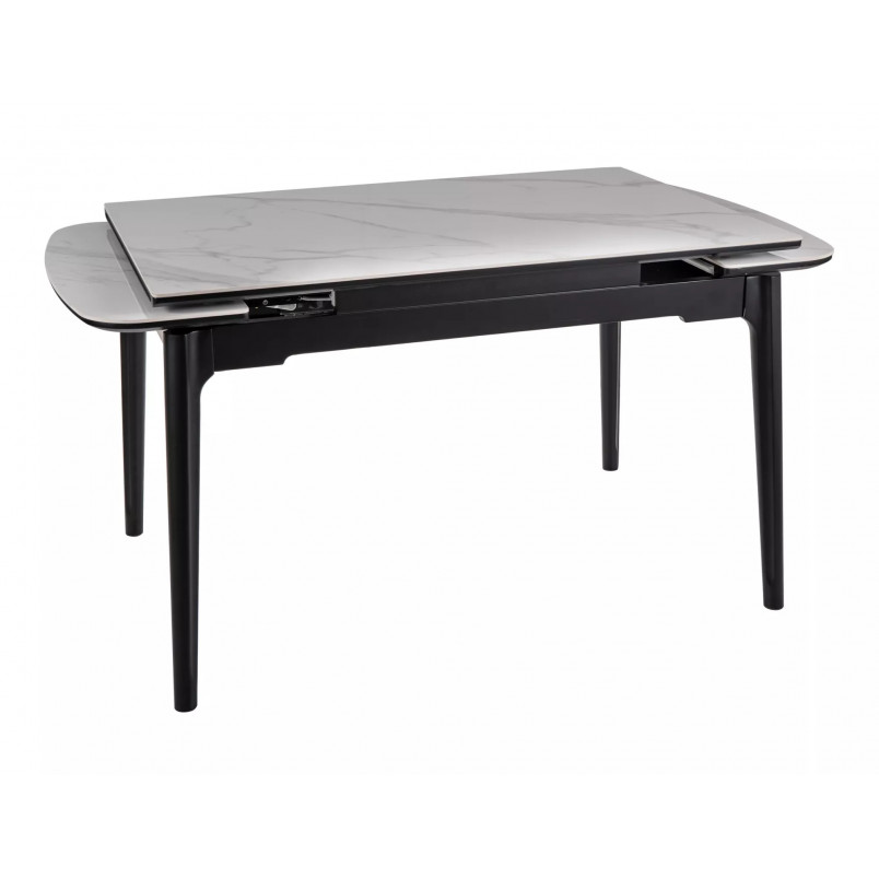 Stół ceramiczny rozkładany Sento 120-180x80cm biały efekt marmuru / czarny Signal