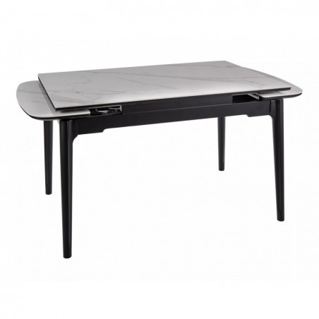 Stół ceramiczny rozkładany Sento 120-180x80cm biały efekt marmuru / czarny Signal