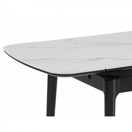 Stół ceramiczny rozkładany Sento 120-180x80cm biały efekt marmuru / czarny Signal