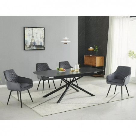 Stół ceramiczny rozkładany Vector 160-200x90cm czarny efekt marmuru / czarny Signal