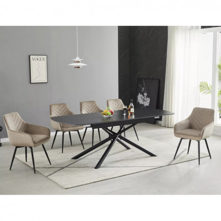 Stół ceramiczny rozkładany Vector 180-220x90cm czarny efekt marmuru / czarny Signal