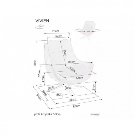 Fotel welurowy obrotowy Vivien Velvet curry Signal
